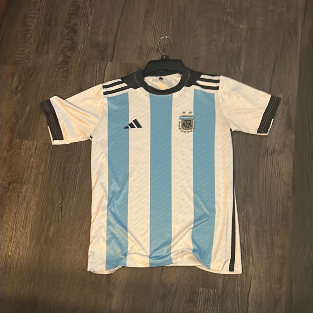 Kids Blue and White Striped Soccer Jersey